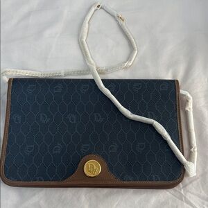 Christian Dior honeycomb canvas clutch with gold chain & gold hardware